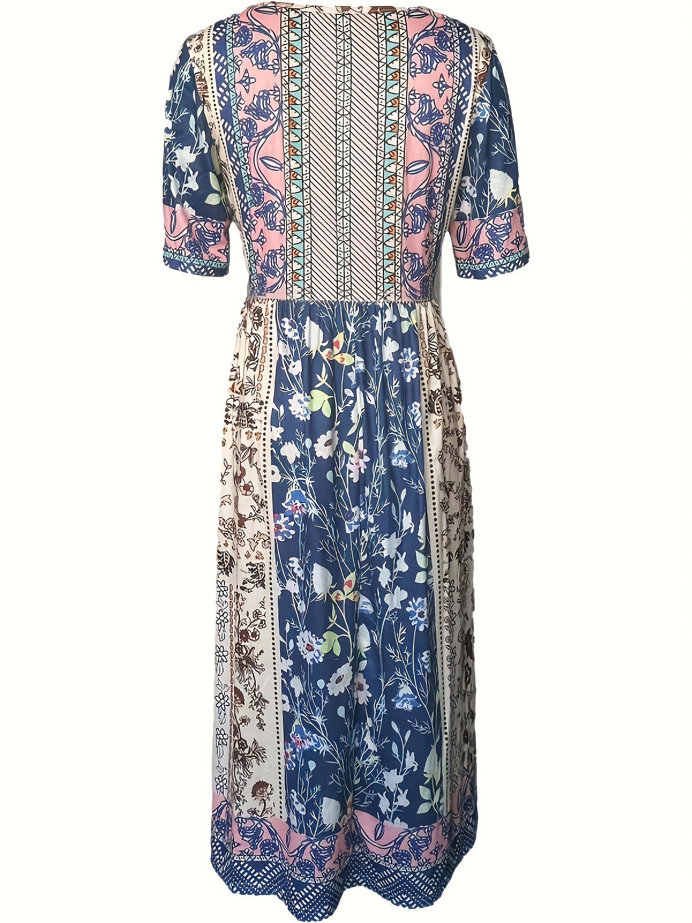 Floral Print Crew Neck Dress, Casual Short Sleeve Dress