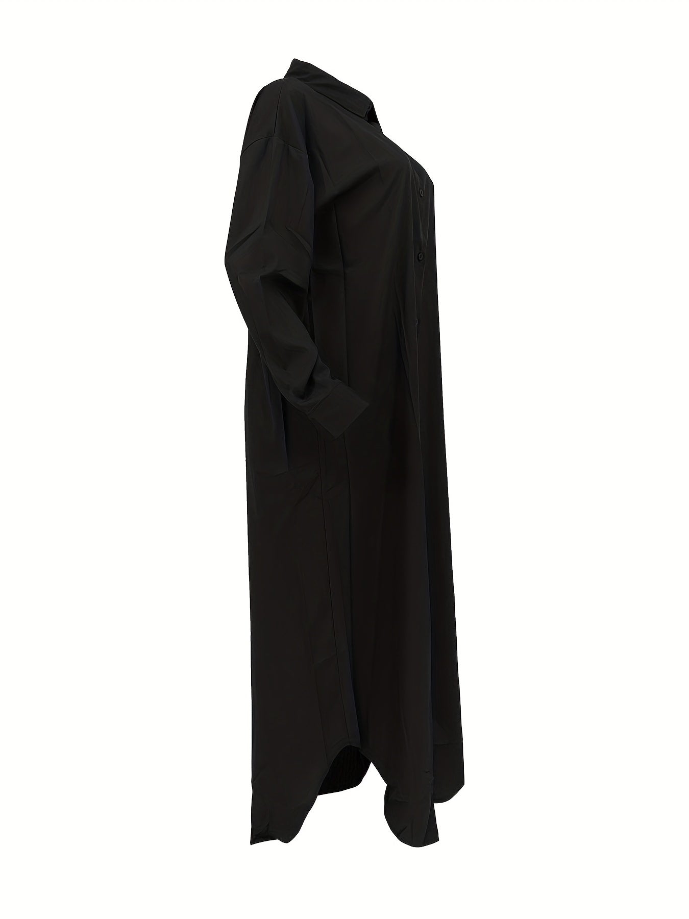 Longline Button Front Shirt, Casual Long Sleeve Shirt