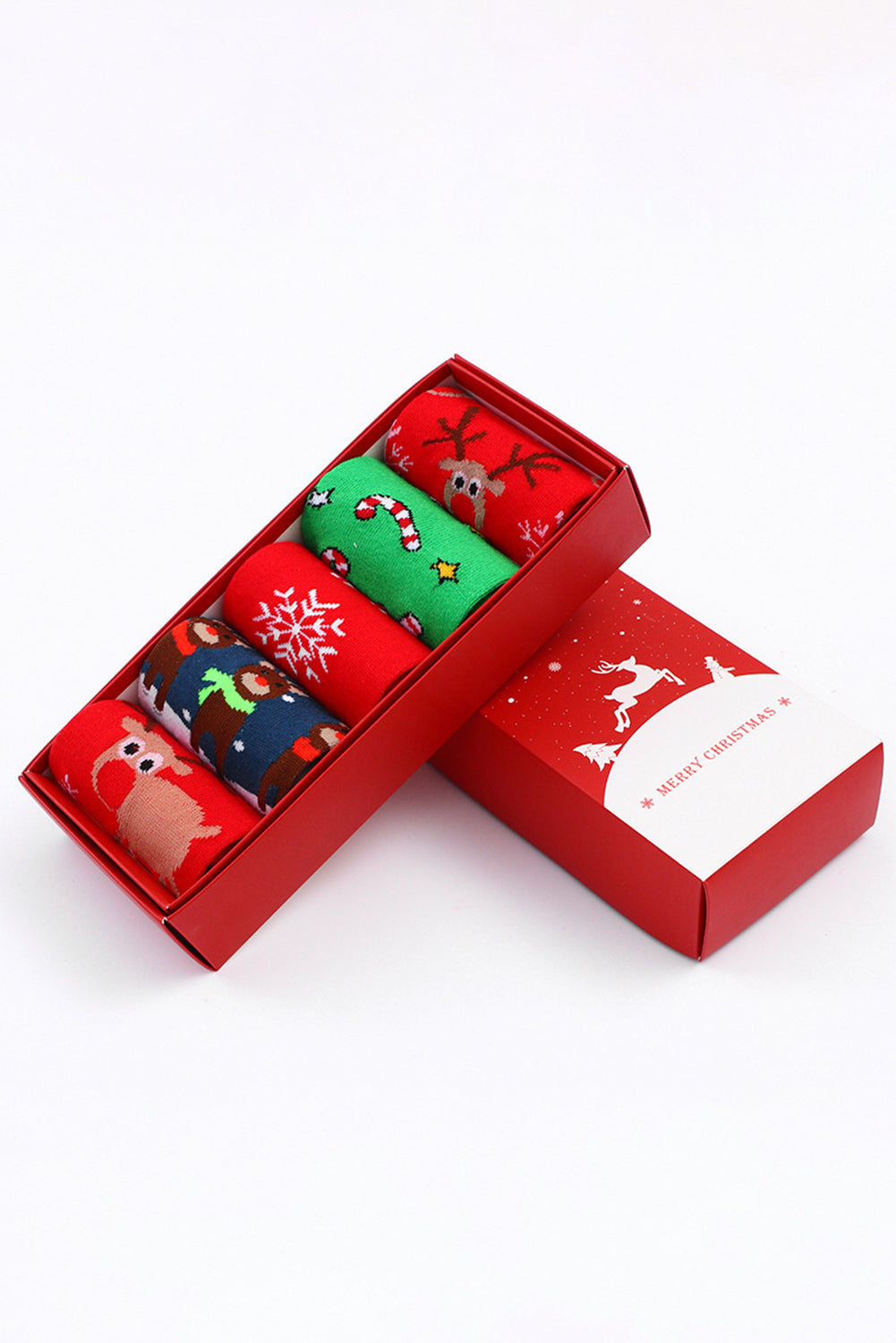 Dear Lover Fiery Red 5 Pairs/Set Christmas Cartoon Elk Soft Socks Set with Box