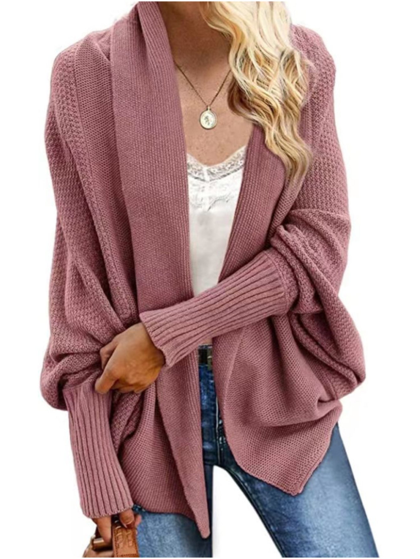 Cozy Solid Color Batwing Sleeve Cardigan - Women's Elegant Knitted Cardigan
