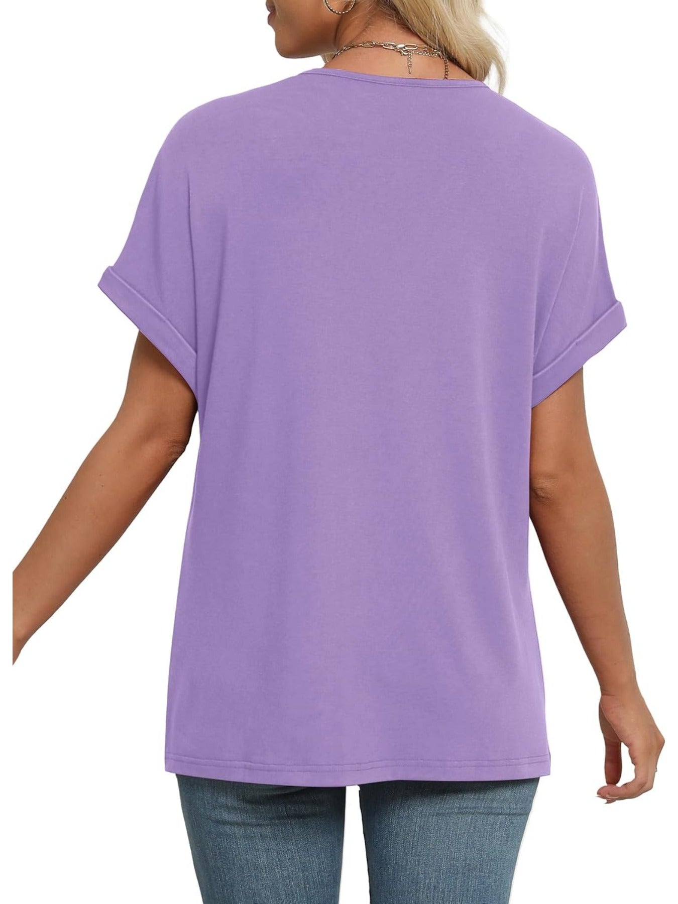 Solid Color V Neck Short Dolman Sleeve Shirts