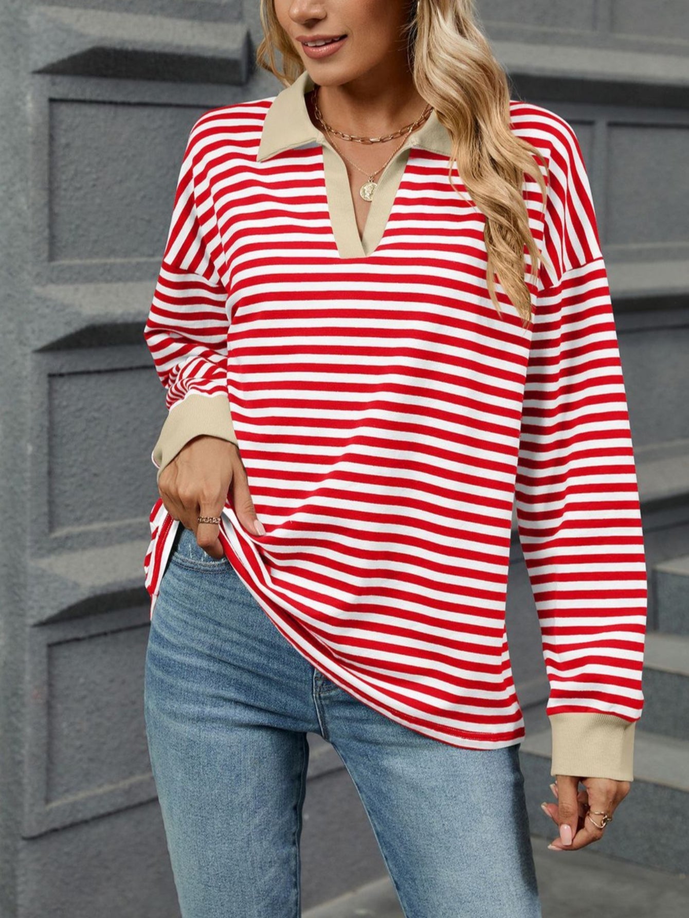 Patchwork Striped Long Sleeve T Shirt