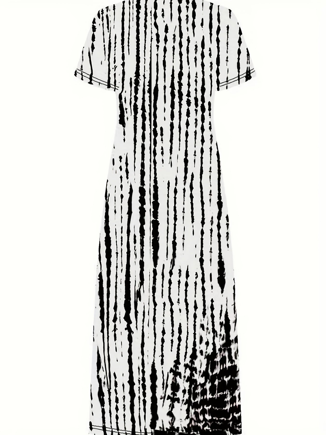Tie Dye Striped Dress, Casual Crew Neck Short Sleeve Ankle Dress