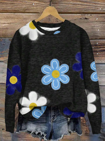 Floral Vintage Cotton-Blend Crew Neck Sweatshirt