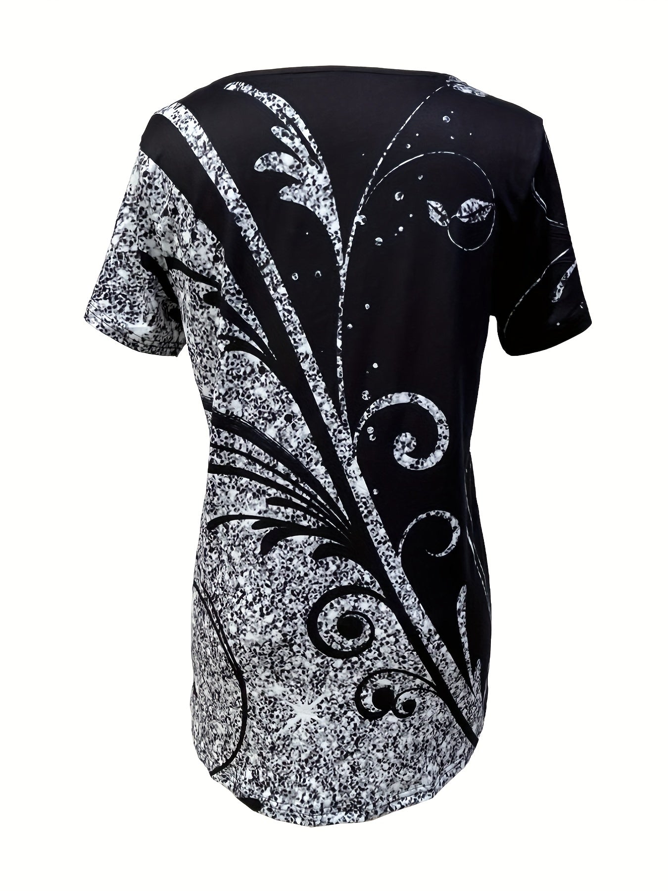 Casual T-shirt, Women's Allover Print Short Sleeve Round Neck Medium Stretch Tee