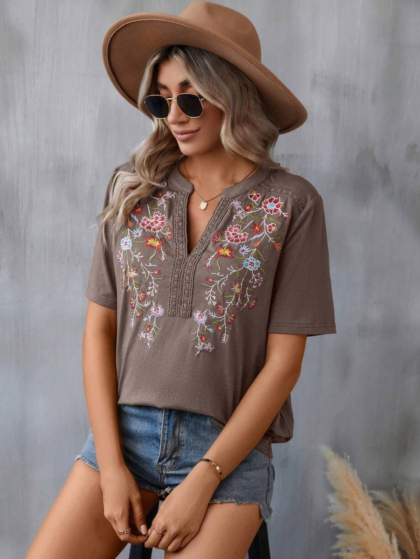 Embroidered Patchwork Lace T-Shirt