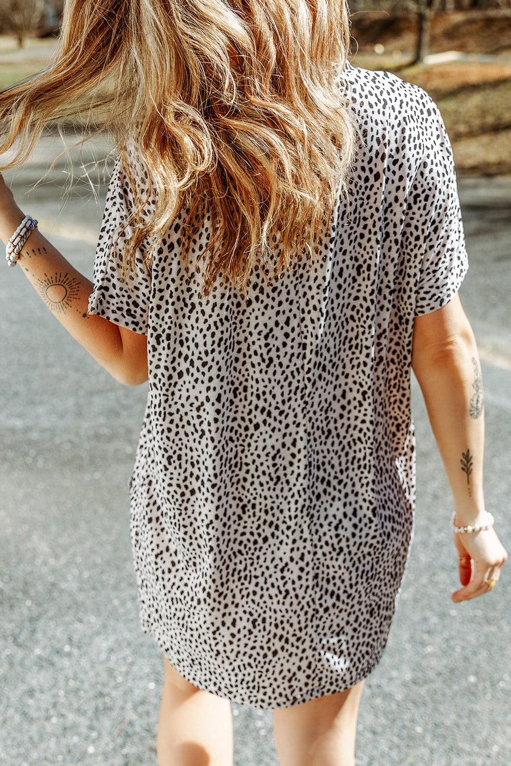 Leopard Print Side Pockets Tunic Top