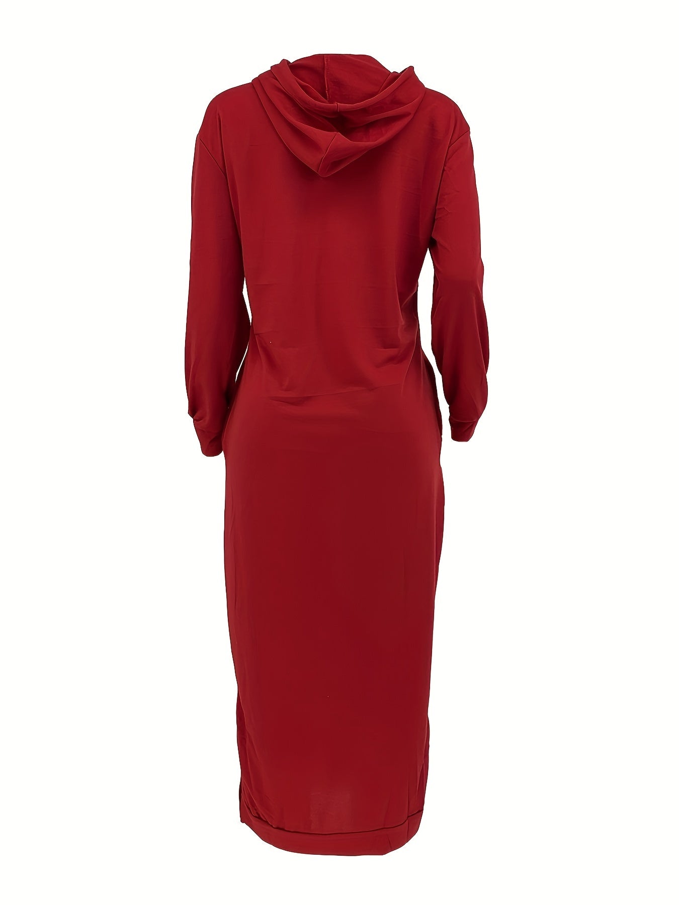 Drawstring Split Dress, Casual Hooded Long Sleeve Maxi Dress