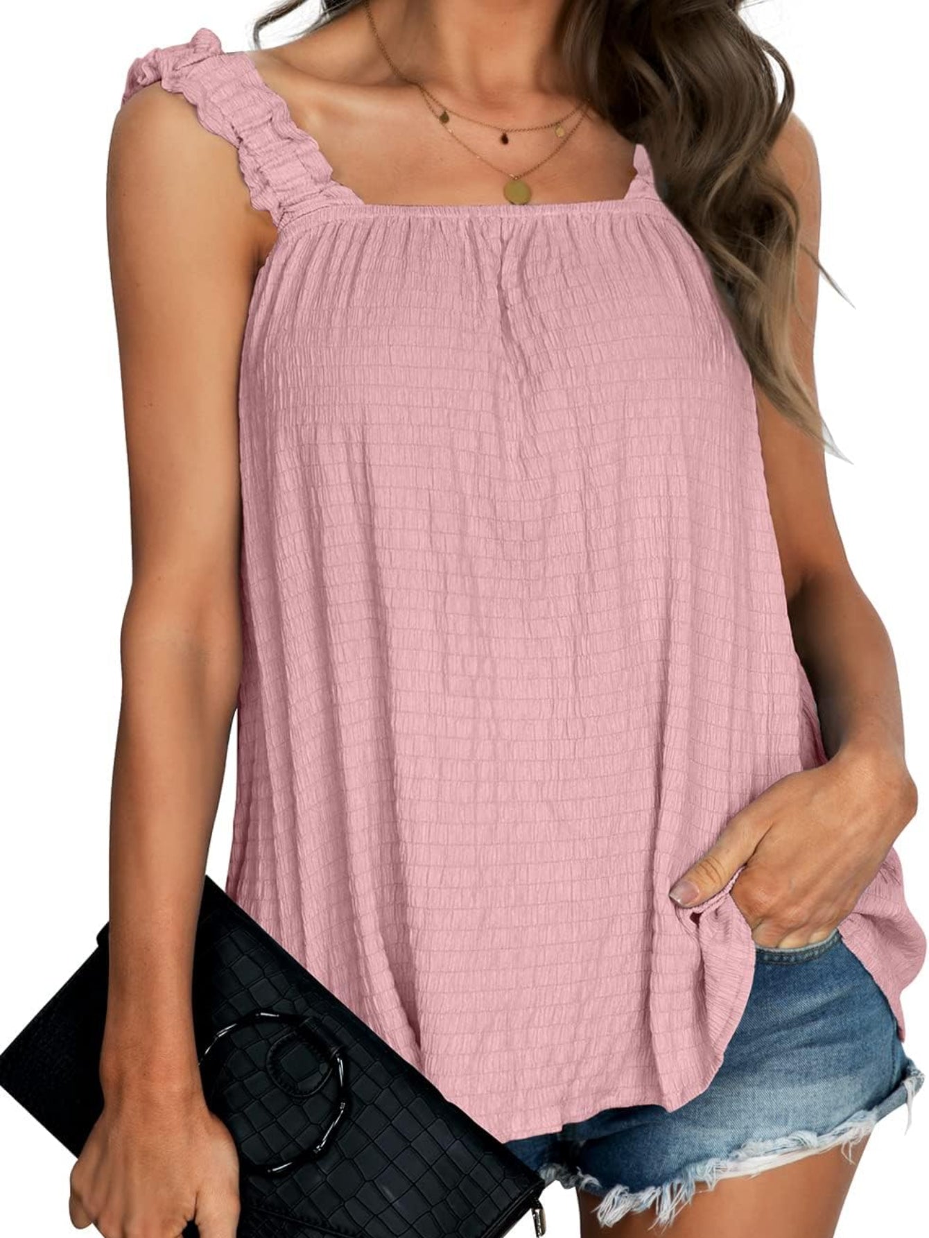 Square Neck Loose Fit Sleeveless Tank Tops