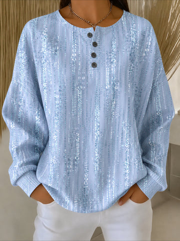 Abstract Henley Collar Long Sleeve Regular Sweatshirt