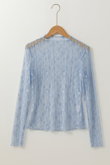 Ashleigh Blue Sheer Floral Lace Long Sleeve Slim Fit Top