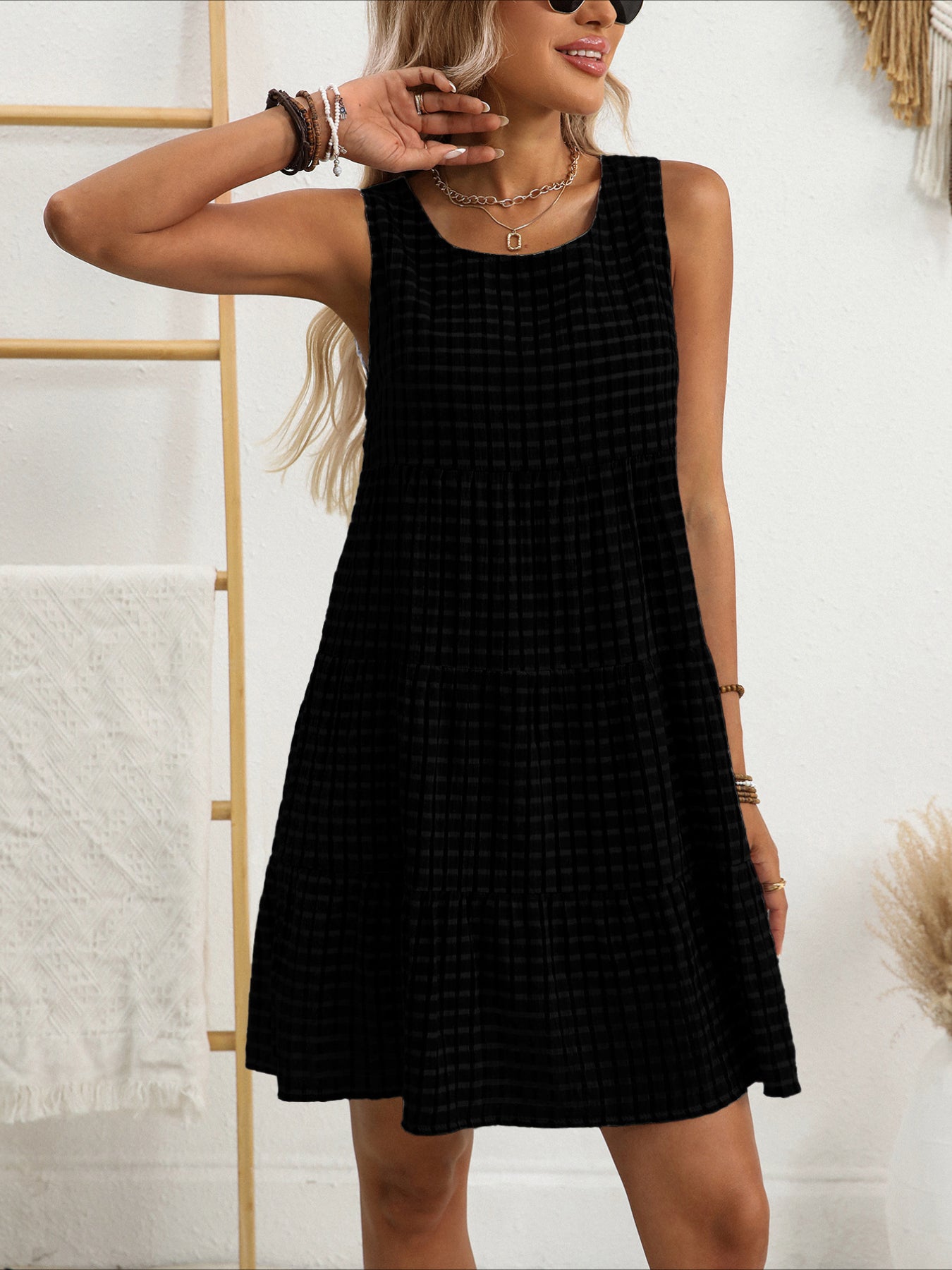 Loose Casual Flowing Sleeveless Plaid Dress