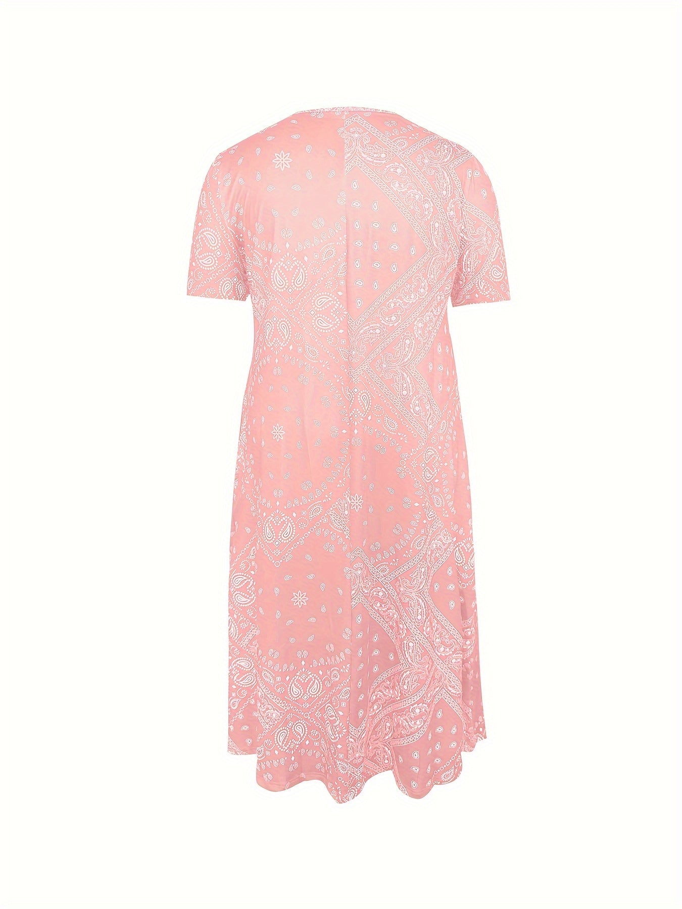 Print A-Line Short Sleeve Round Neck Dress with Pockets
