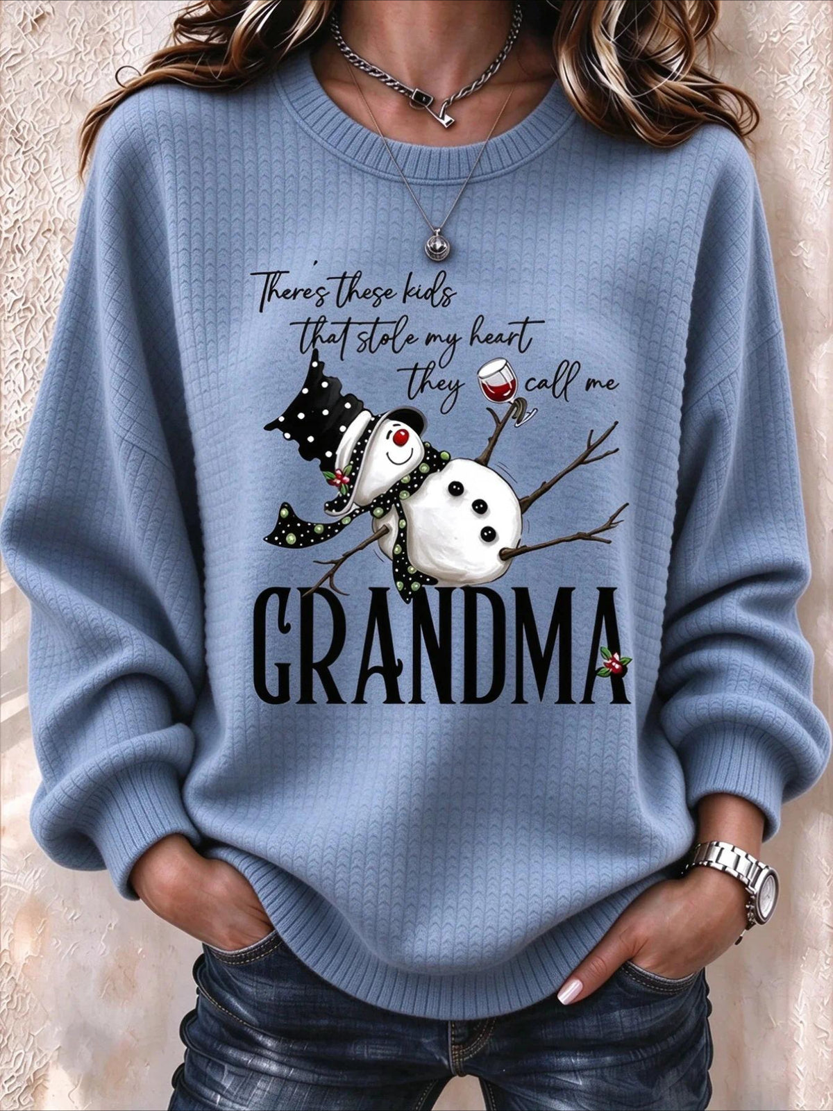 Regular Fit Crew Neck Christmas Snowman Casual Sweatshirt