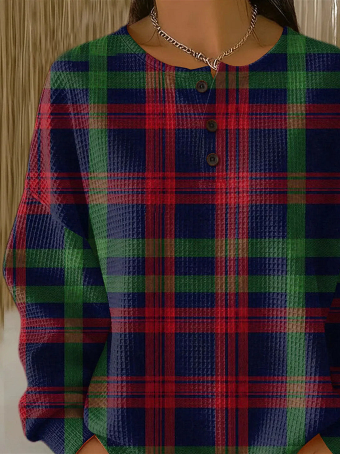 Line Ribbed V Neck Braided Print Long Sleeve Regular Sweatshirt