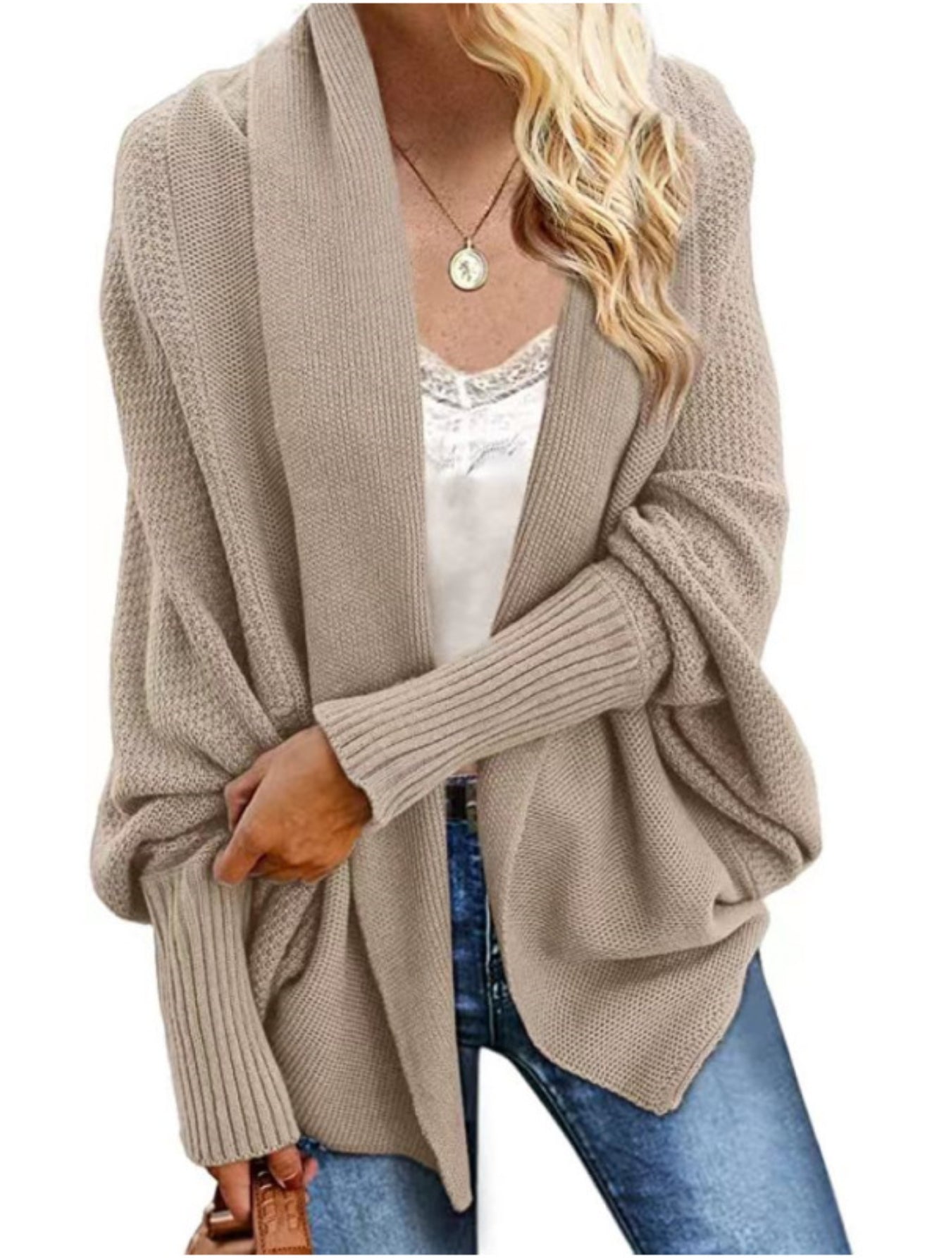 Cozy Solid Color Batwing Sleeve Cardigan - Women's Elegant Knitted Cardigan