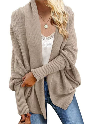 Cozy Solid Color Batwing Sleeve Cardigan - Women's Elegant Knitted Cardigan
