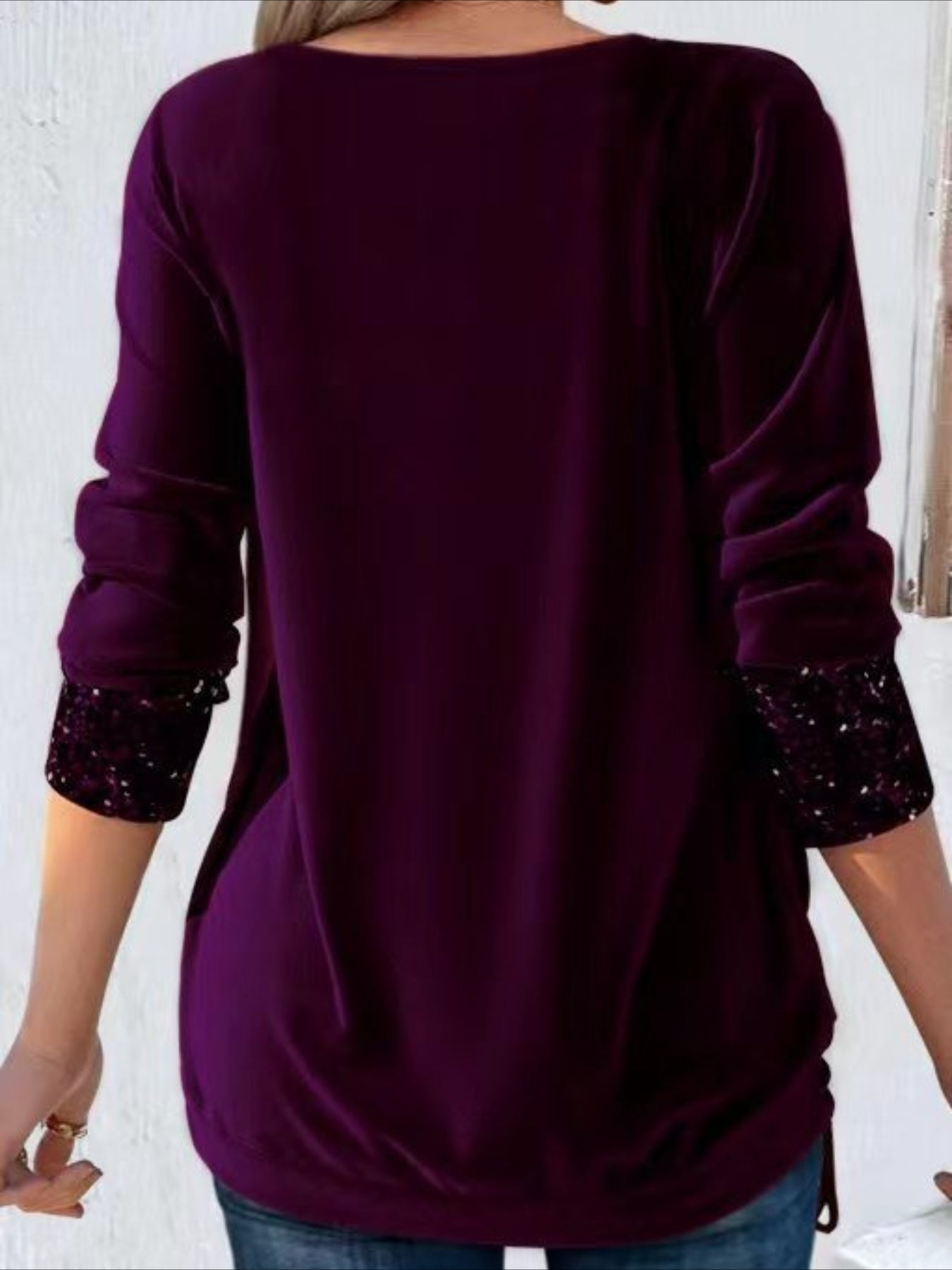 Fake Two-piece Vintage Plain U-Neck Long Sleeve T-shirt