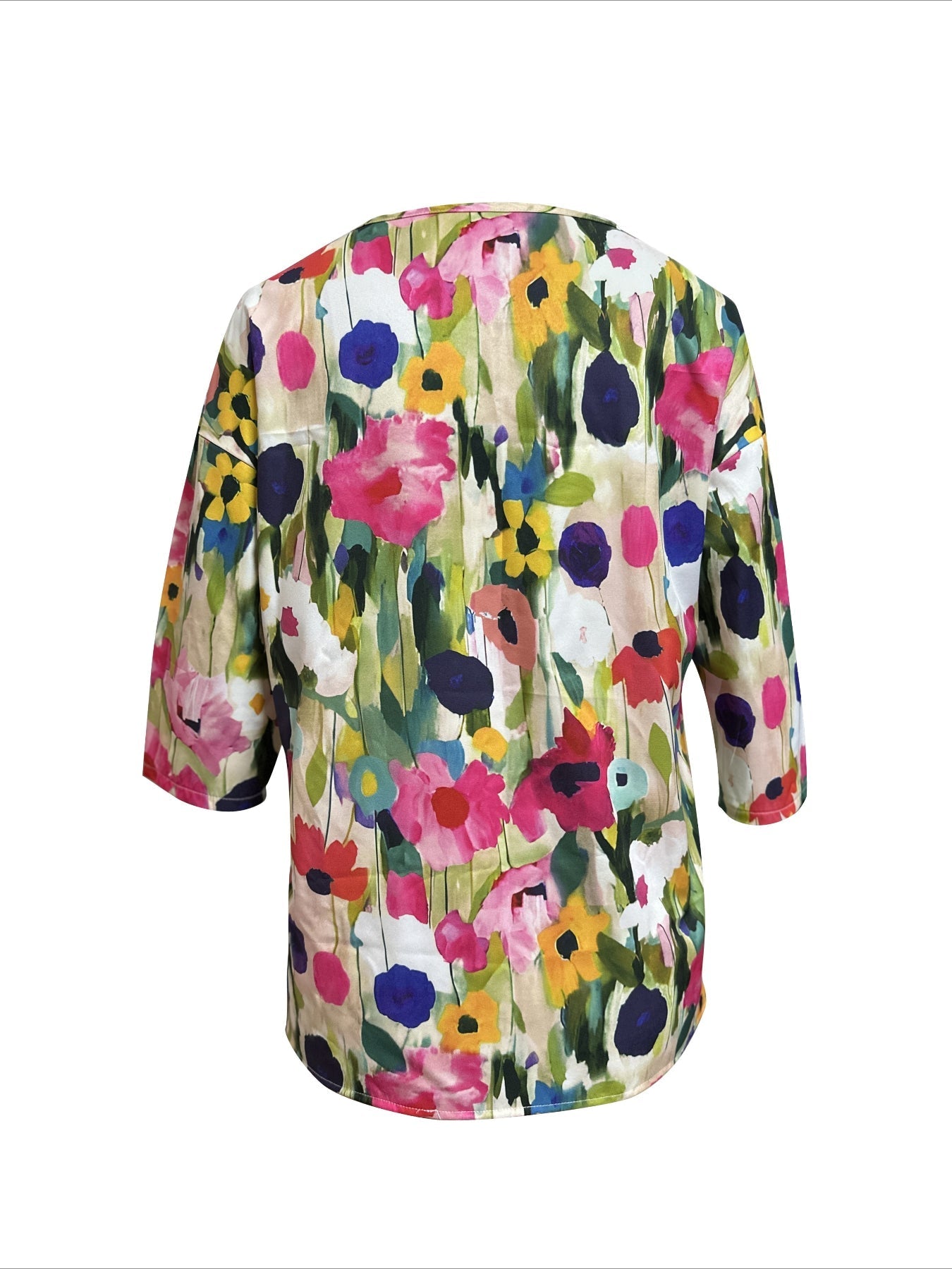 Floral Print Crew Neck Blouse, Casual 3/4 Sleeve Top