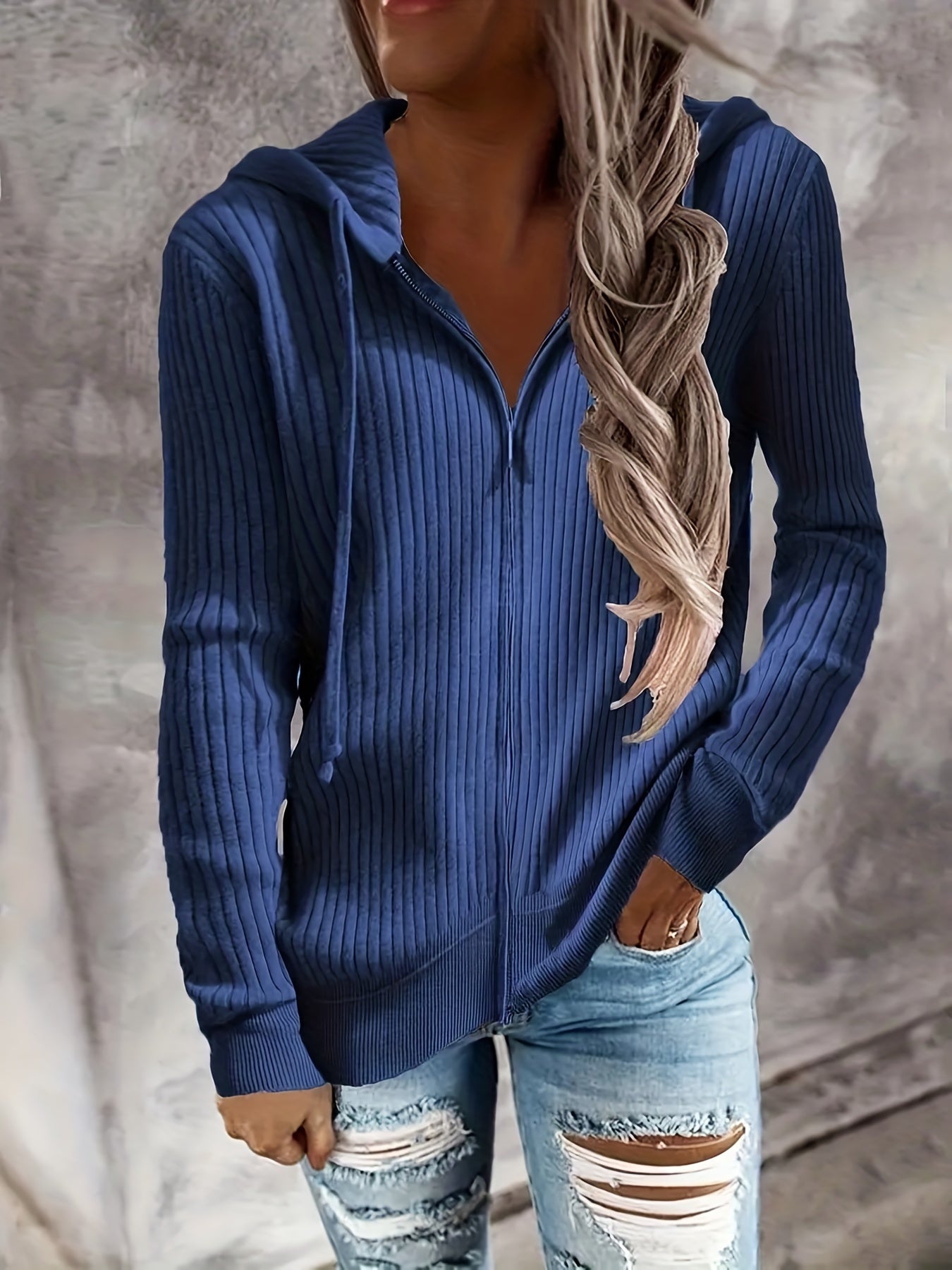 Women's Casual Zip Up Hoodie with Drawstring and Long Sleeves - Stay Warm and Stylish