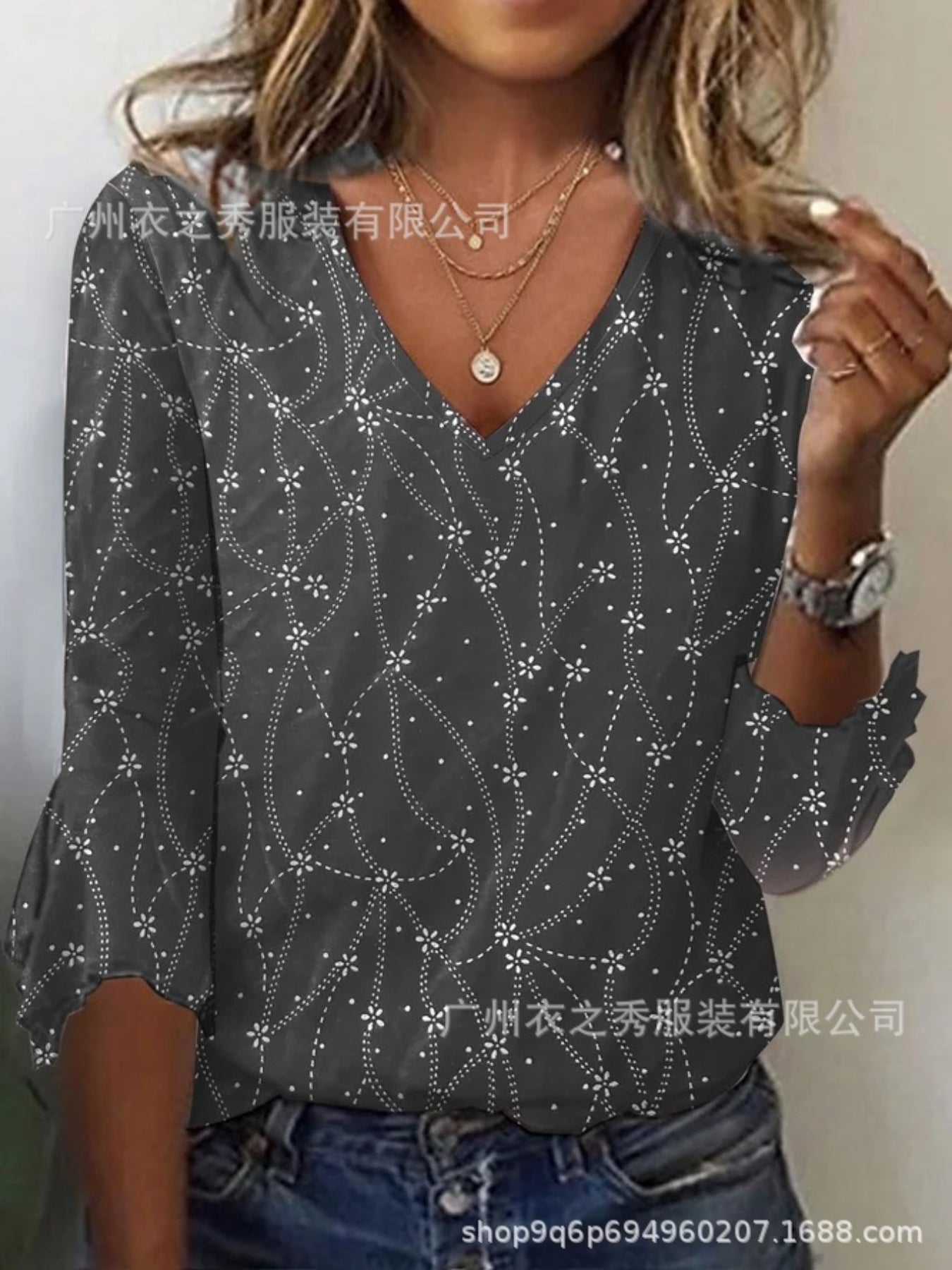 Floral Print Crew Neck T-Shirt, Casual Long Sleeve Top