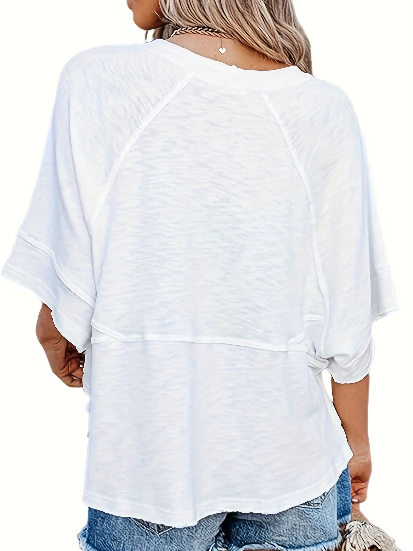 Solid Crew Neck Loose Basic T-shirt, Casual Half Sleeve T-Shirt