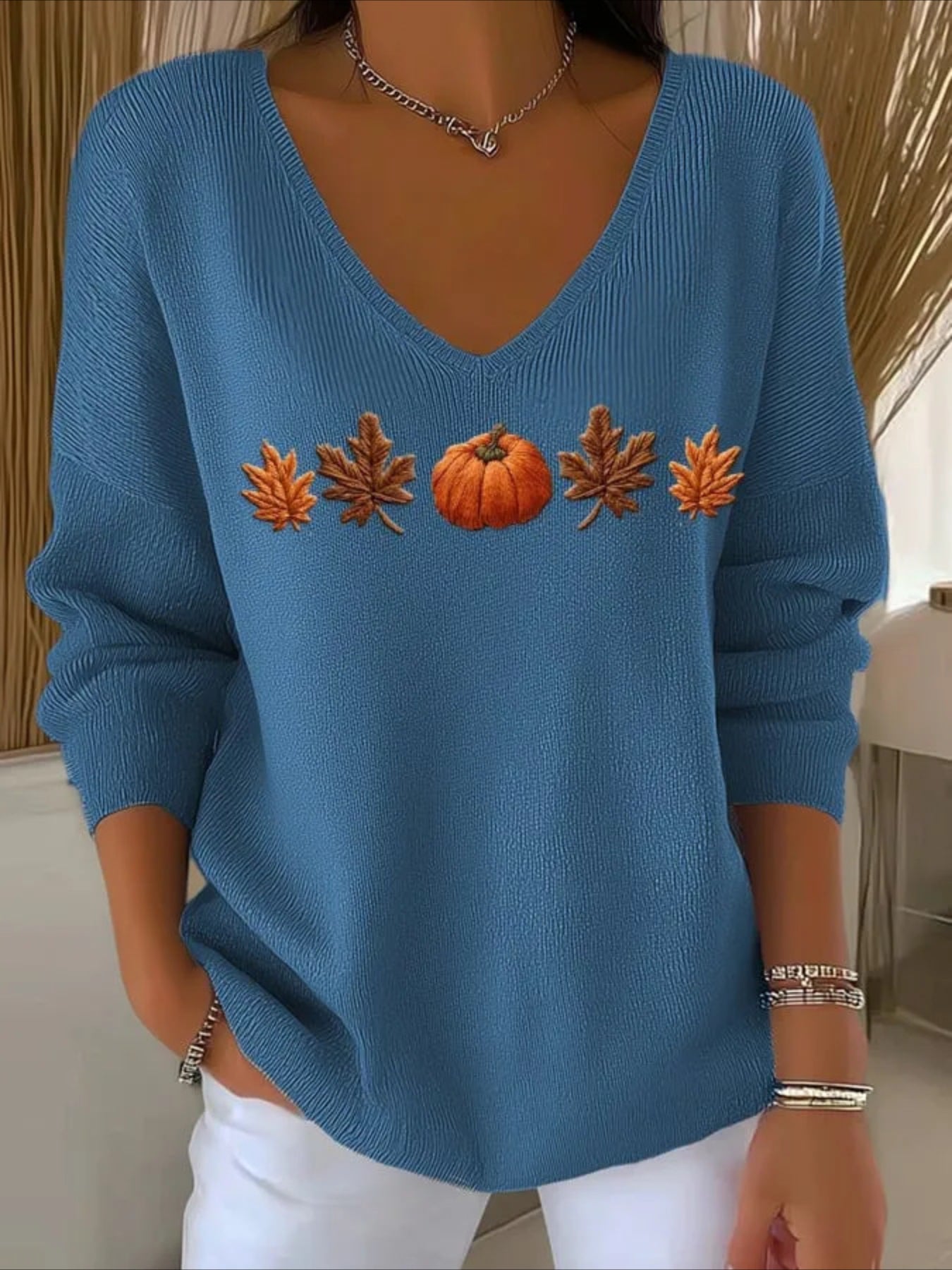 Halloween Women Floral Long Sleeve Comfy Casual Sweater Tee