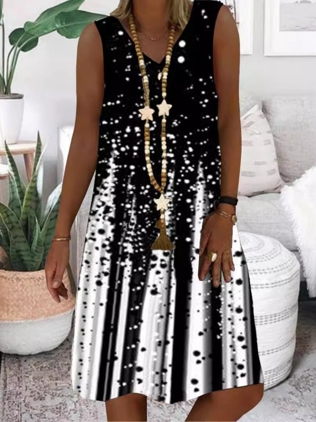 Floral Print V-neck Tank Dress, Vacation Sleeveless Dress