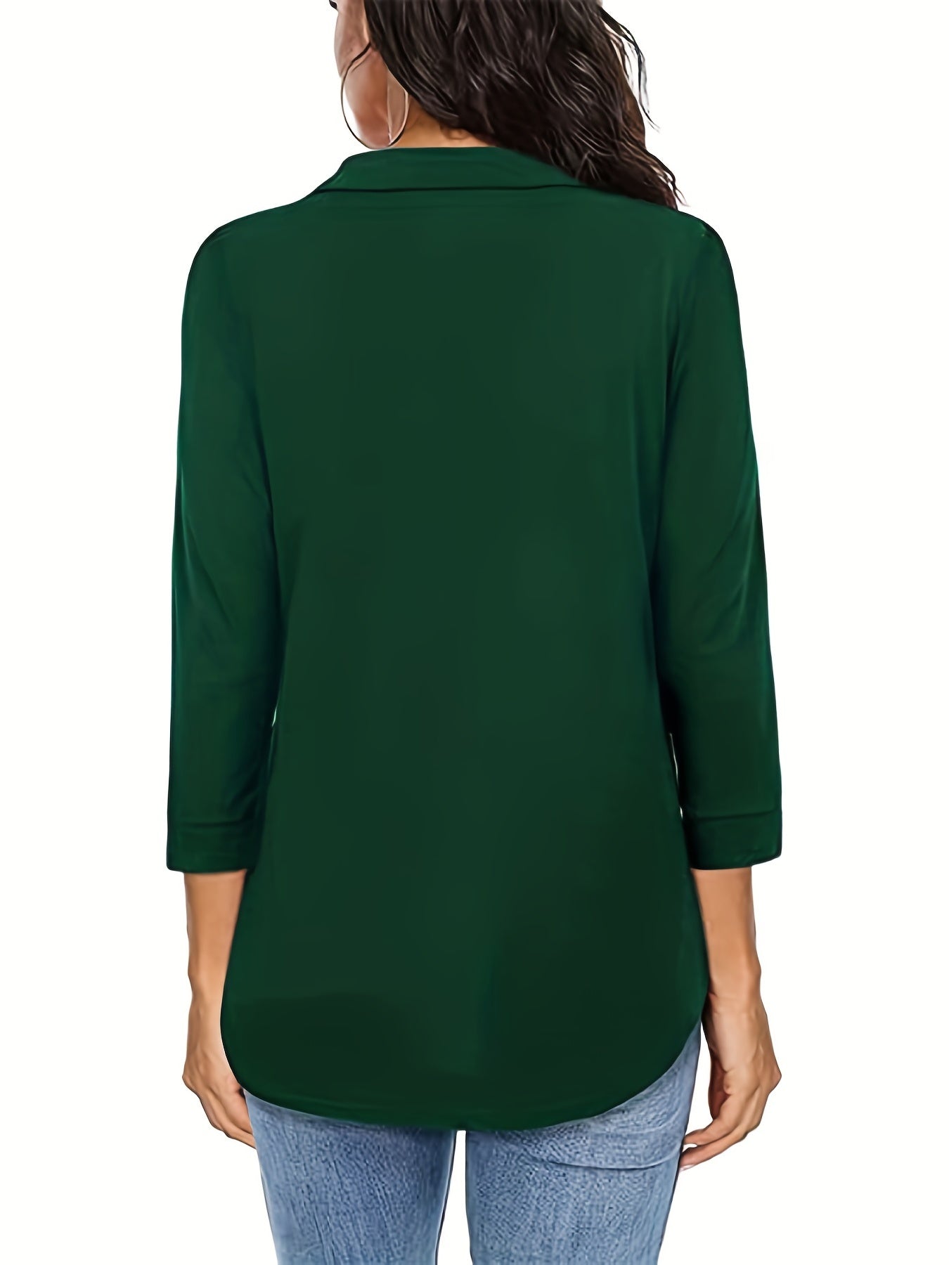 Solid V-neck Blouse, Casual 3/4 Sleeve Blouse