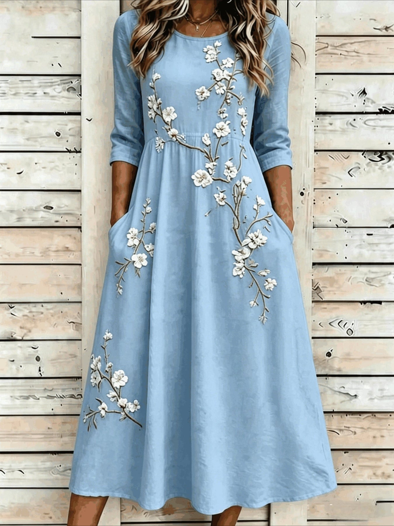 Printed Casual Round Neck Half Sleeve Mid Dress