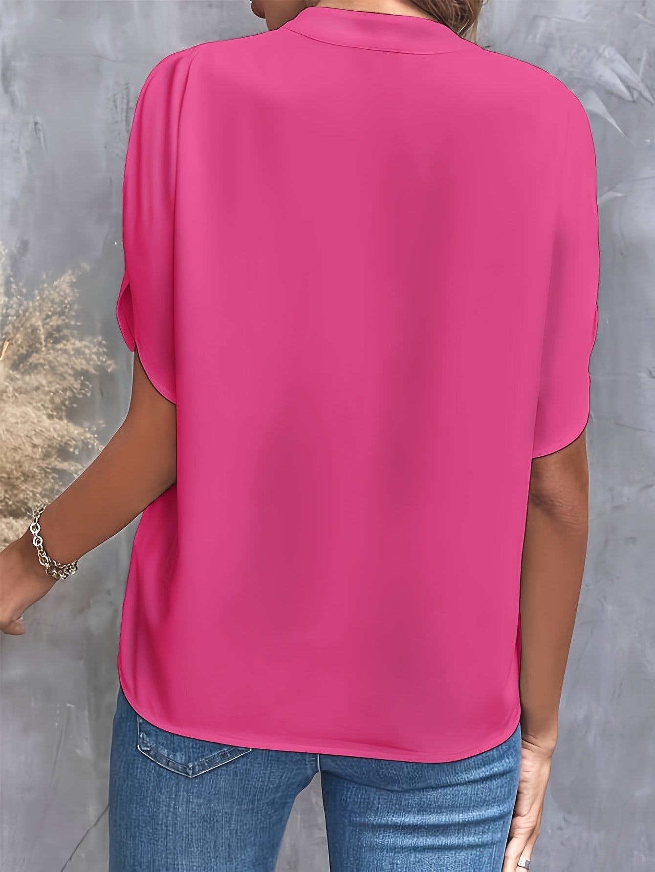 Women's Casual Notch Neck Blouse with Split Sleeves