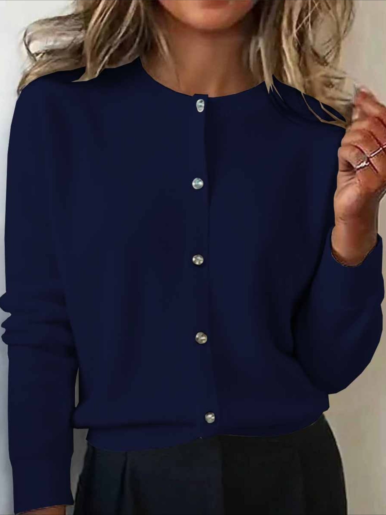 Plain Long Sleeve Crew Neck Vintage Winter Cardigan Outerwear