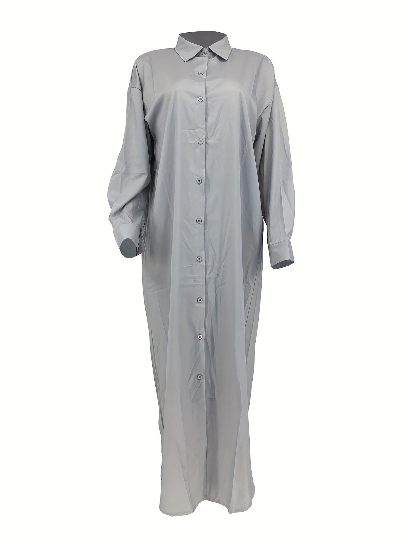 Longline Button Front Shirt, Casual Long Sleeve Shirt