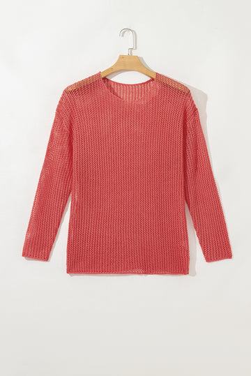Coral Crochet Hollow-out Jumper Top Sweater