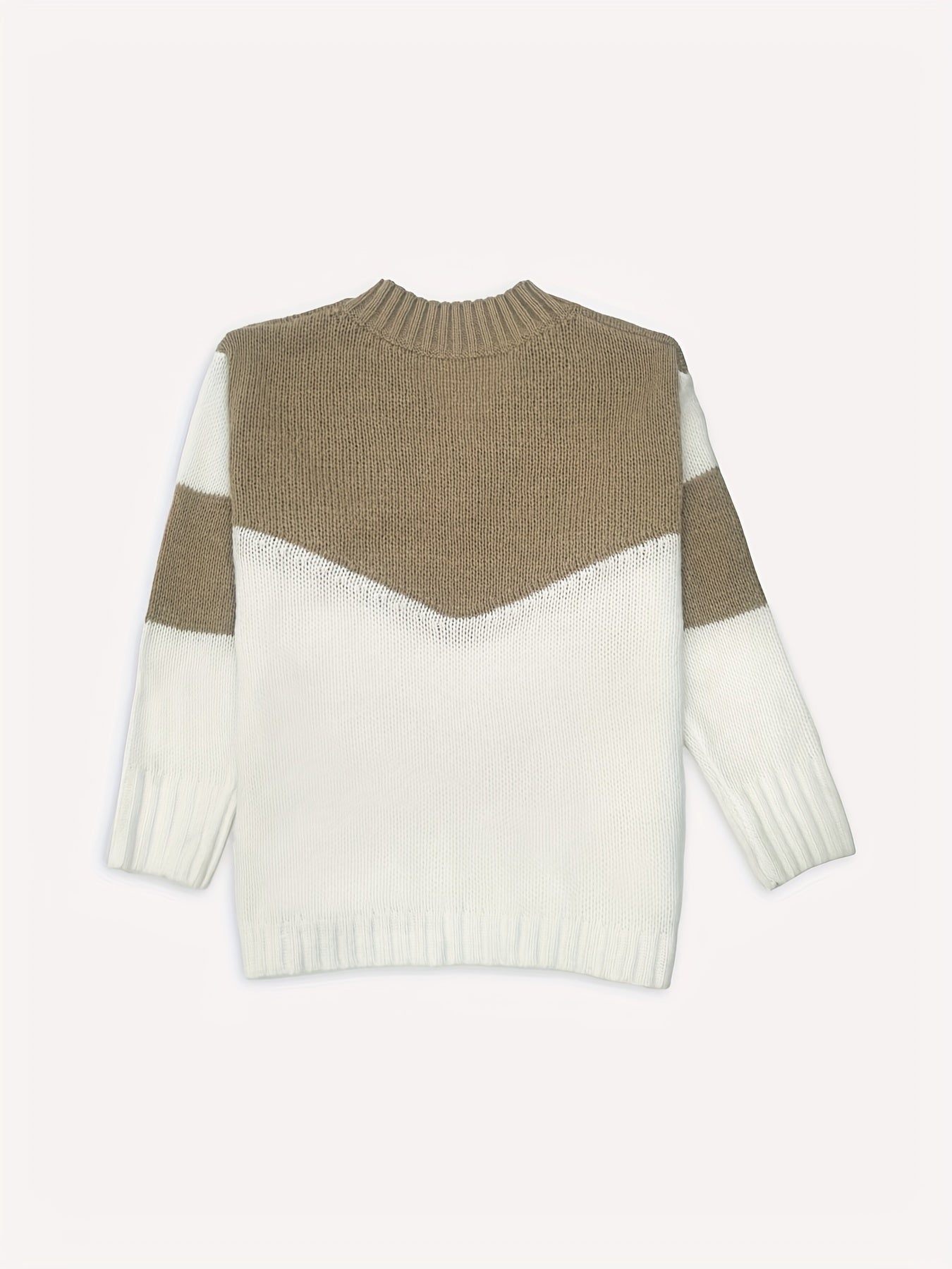 Color Block Simple Knit Sweater, Casual V Neck Long Sleeve Sweater