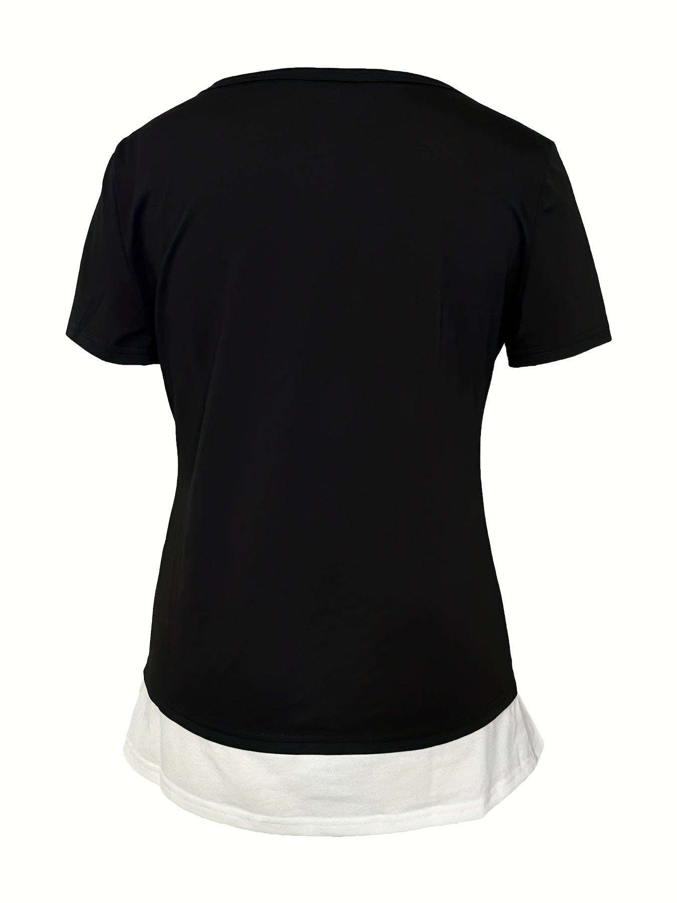 2 In 1 Color Block Button Front T-shirt, Casual Short Sleeve T-Shirt