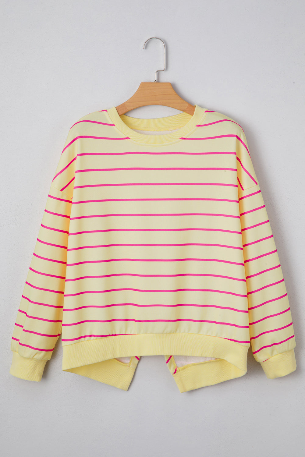 Yellow Stripe Stylish Overlap Detail Drop Shoulder Pullover Sweatshirt