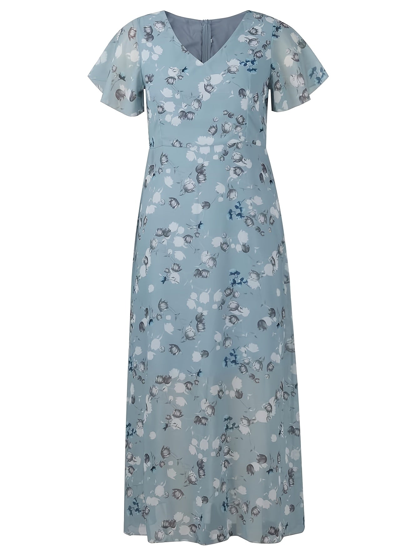 Elegant Floral Print V-Neck Maxi Dress