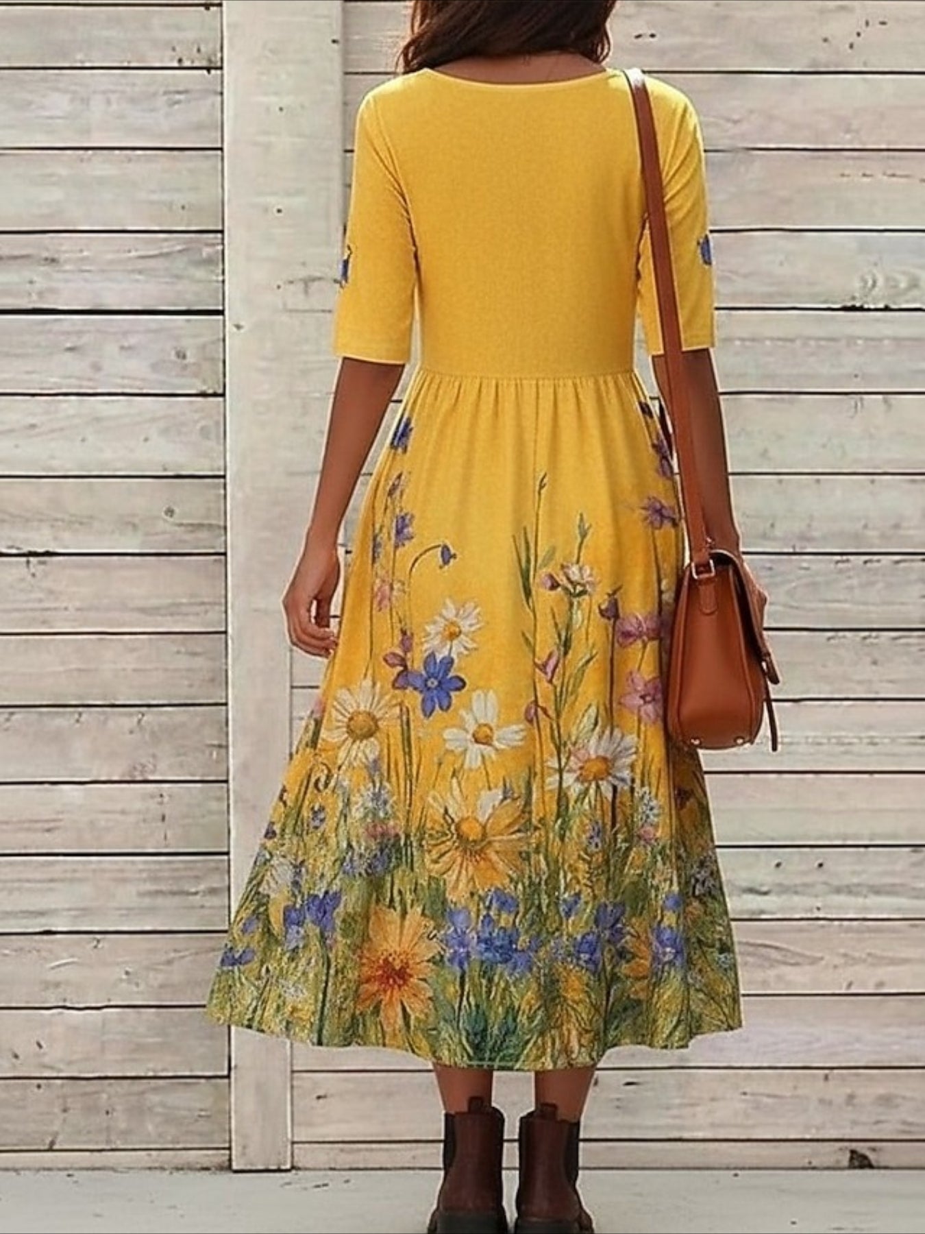 Floral Printed Crew Neck Short Sleeve Maxi Dress