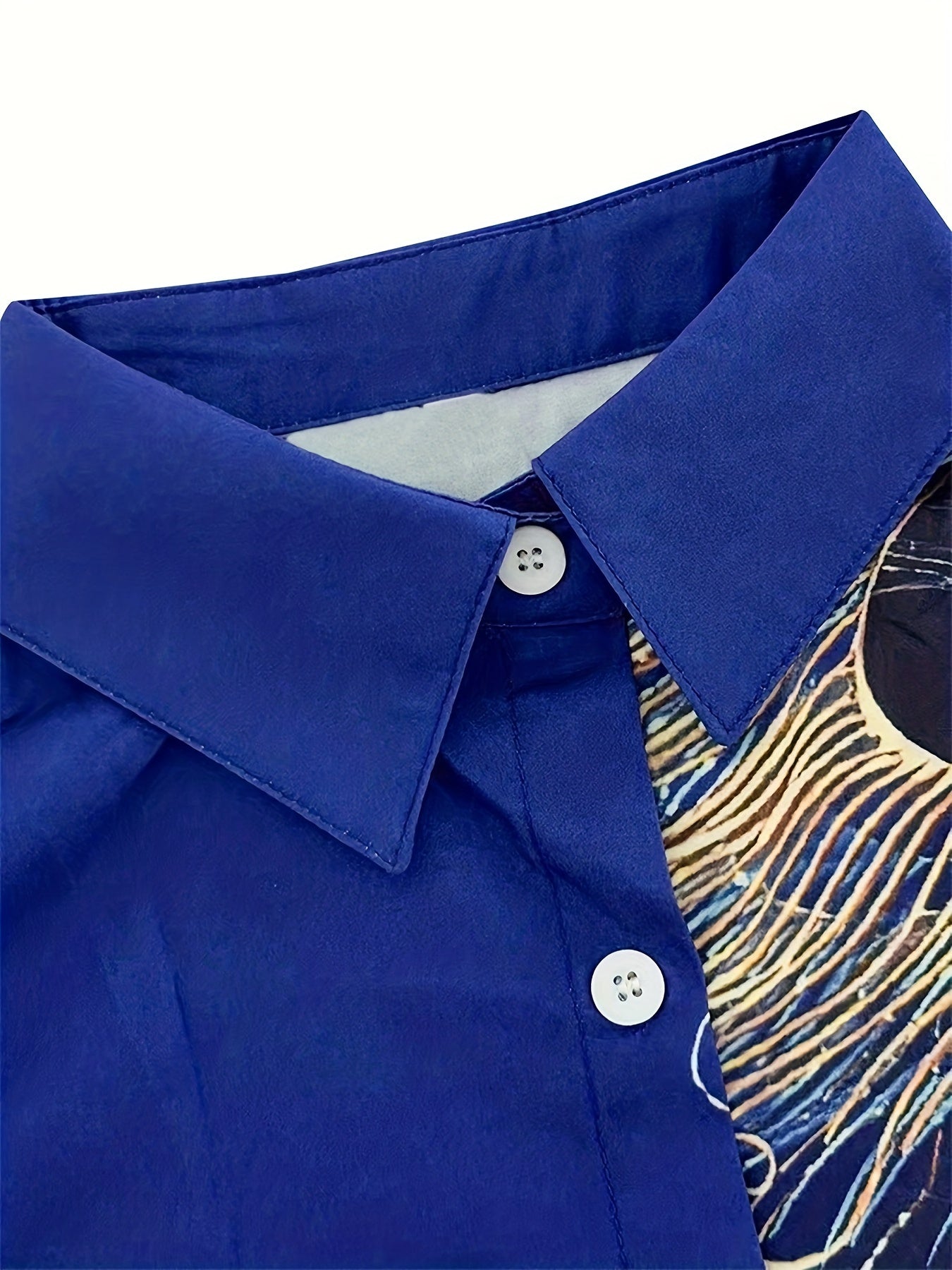 Peacock Feather Print Shirt, Long Sleeve Button Up Casual Top