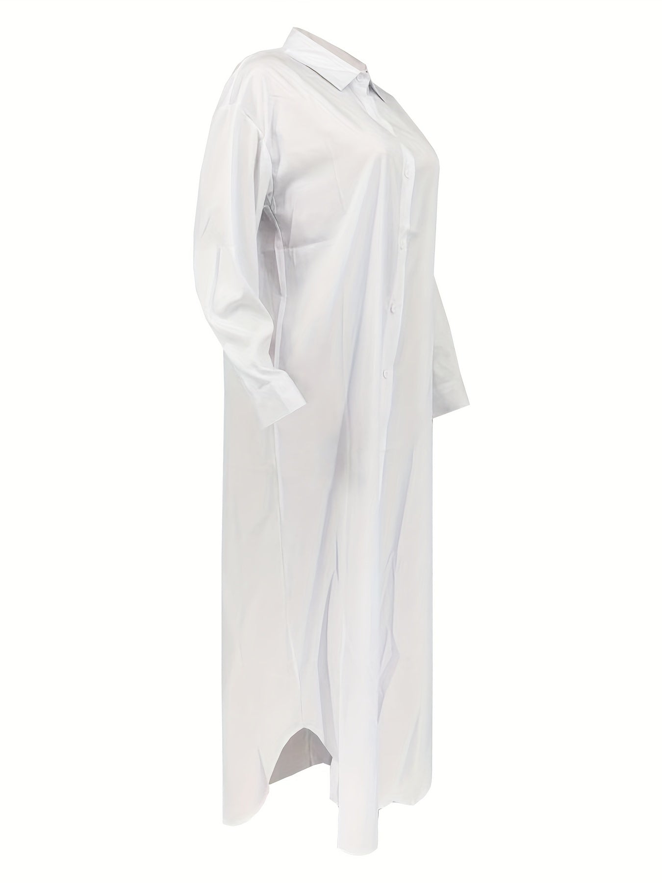 Longline Button Front Shirt, Casual Long Sleeve Shirt