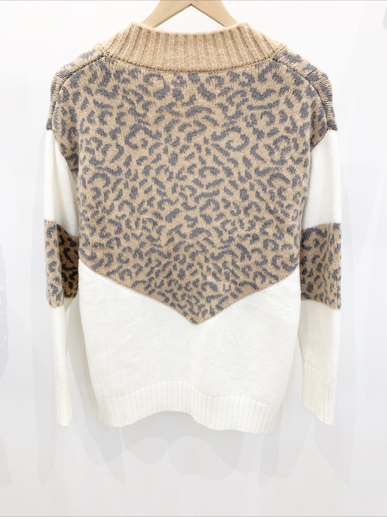 Patchwork Leopard Long Sleeve V Neck Sweater