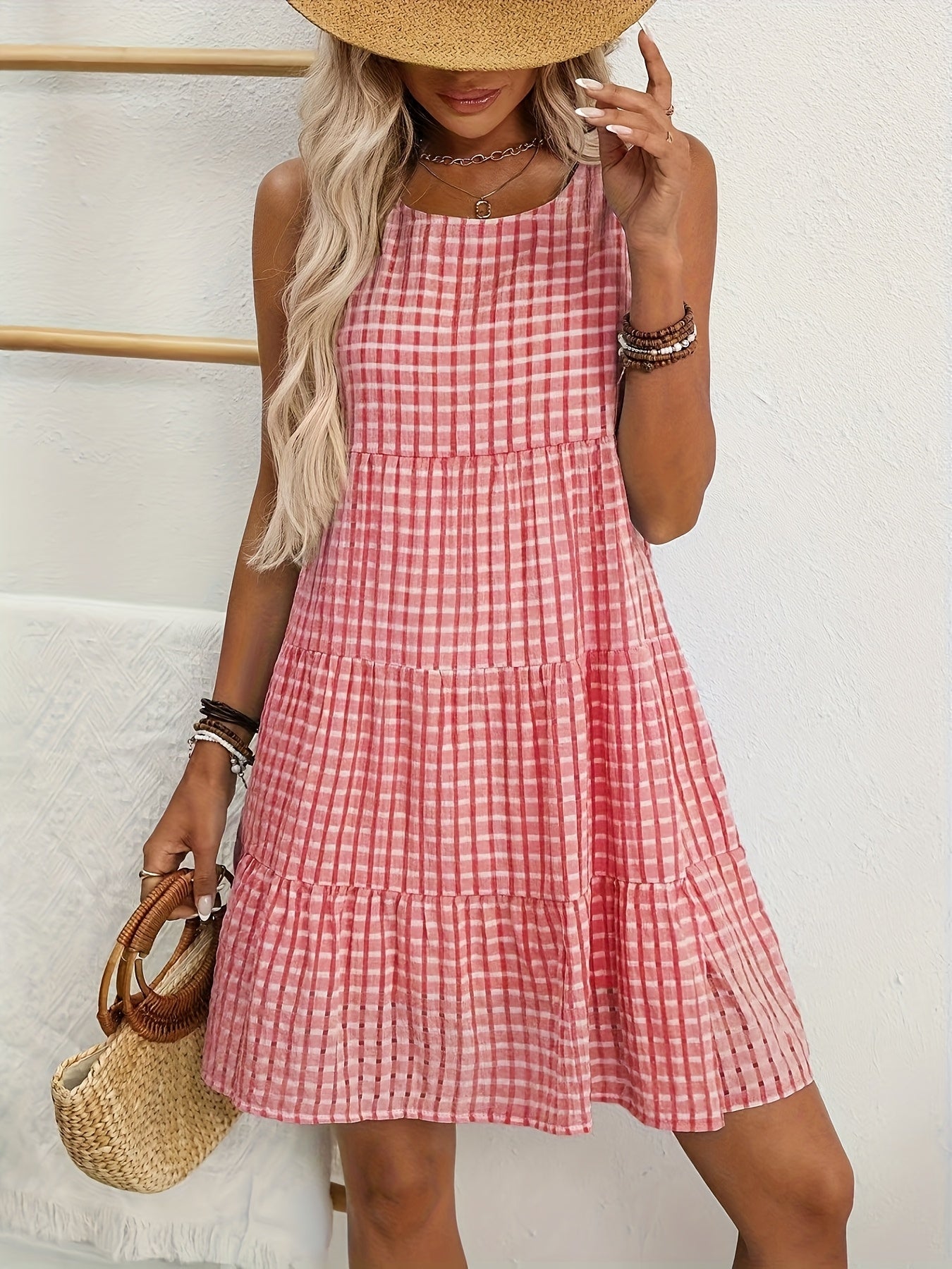 Loose Casual Flowing Sleeveless Plaid Dress