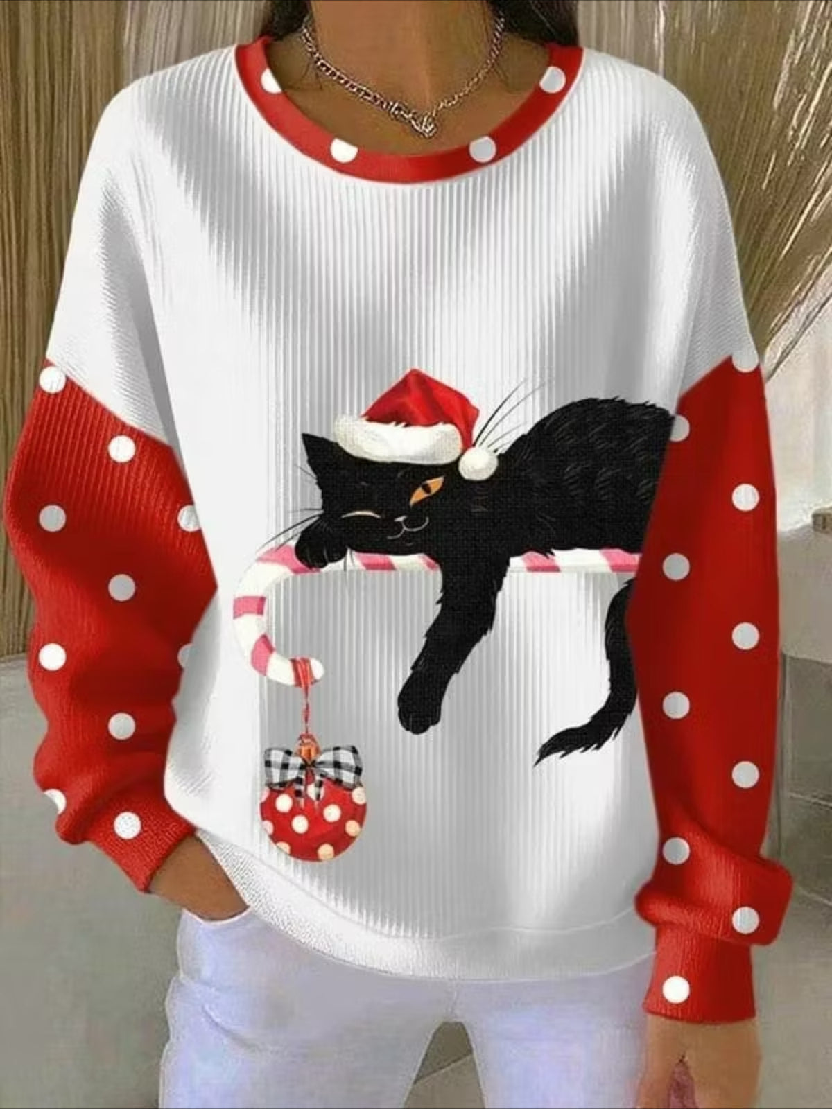 Polka Dots Casual Printing Loose Crew Neck Regular Fit Sweatshirt
