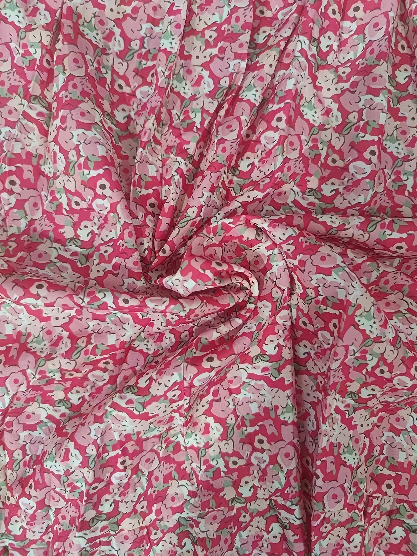 Ditsy Floral Print Dress, Casual V Neck Layered Ruffle Trim Dress With Buttons