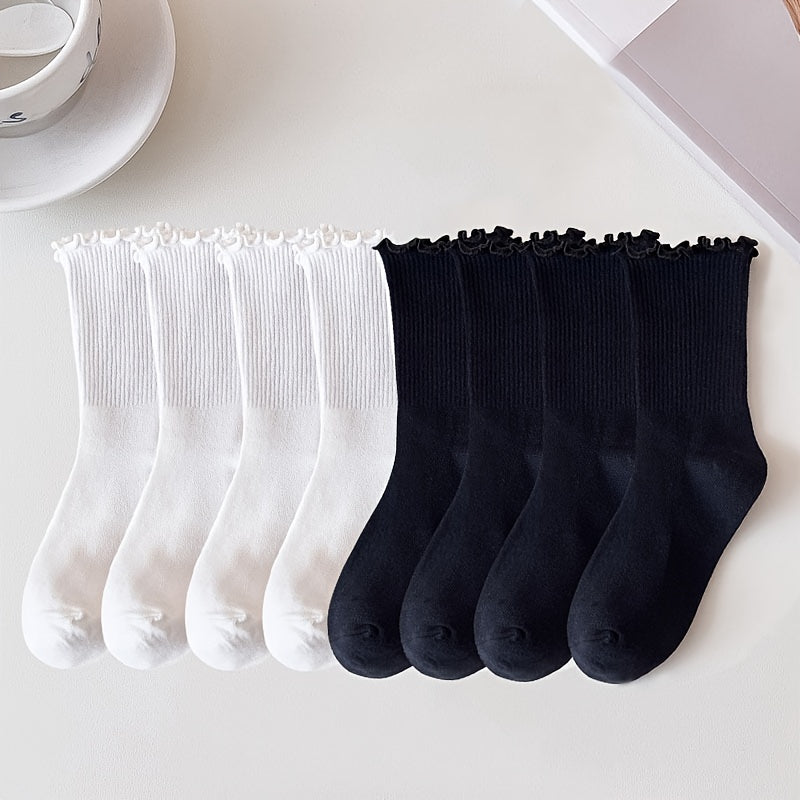 6/8 Pairs Lettuce Trim Socks, Comfy & Breathable Mid Tube Socks