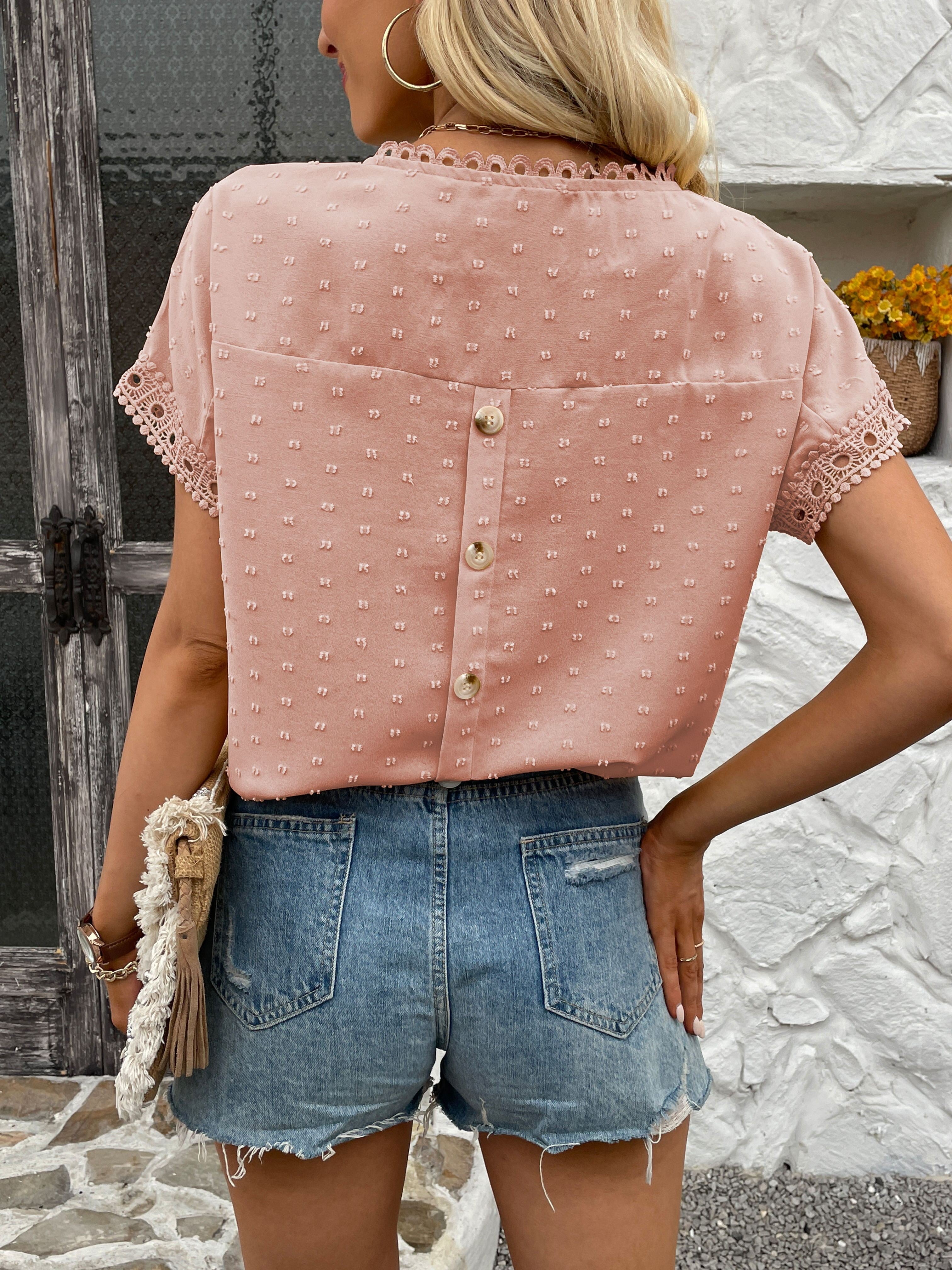 Women's Swiss Dot Embroidered T-Shirt, A Stylish and Comfortable Everyday Top
