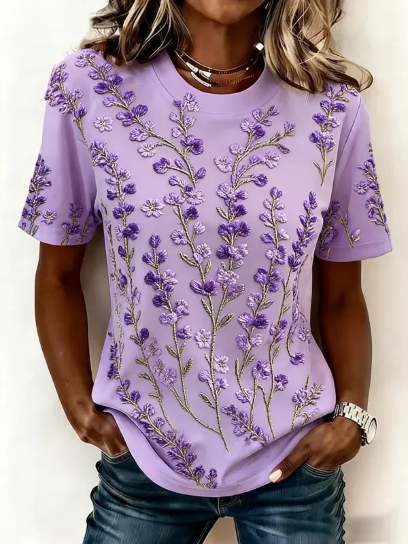 Flower Casual Pattern Crew Neck Short Sleeve T-shirt