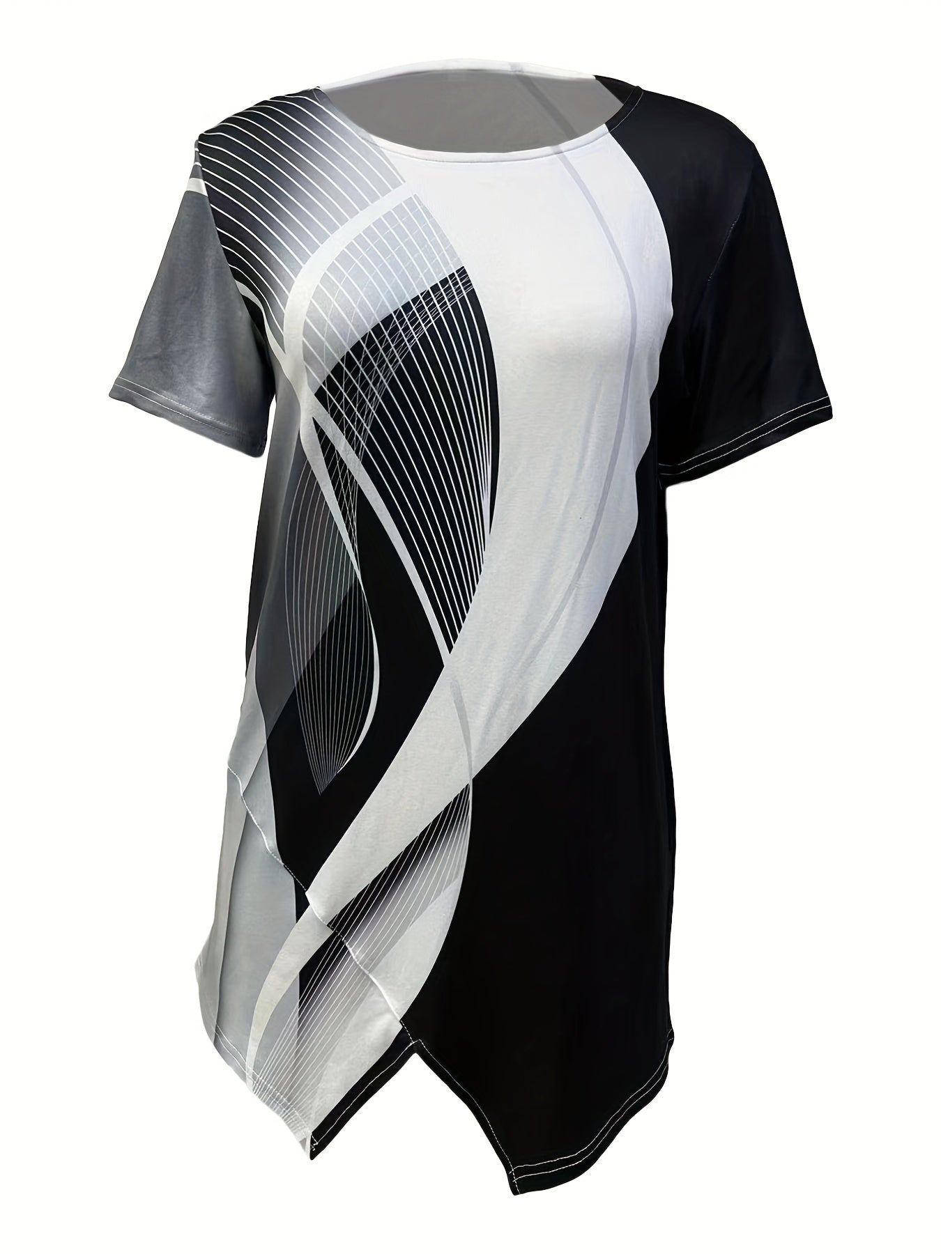 Casual T-shirt, Women's Allover Print Short Sleeve Round Neck Medium Stretch Tee