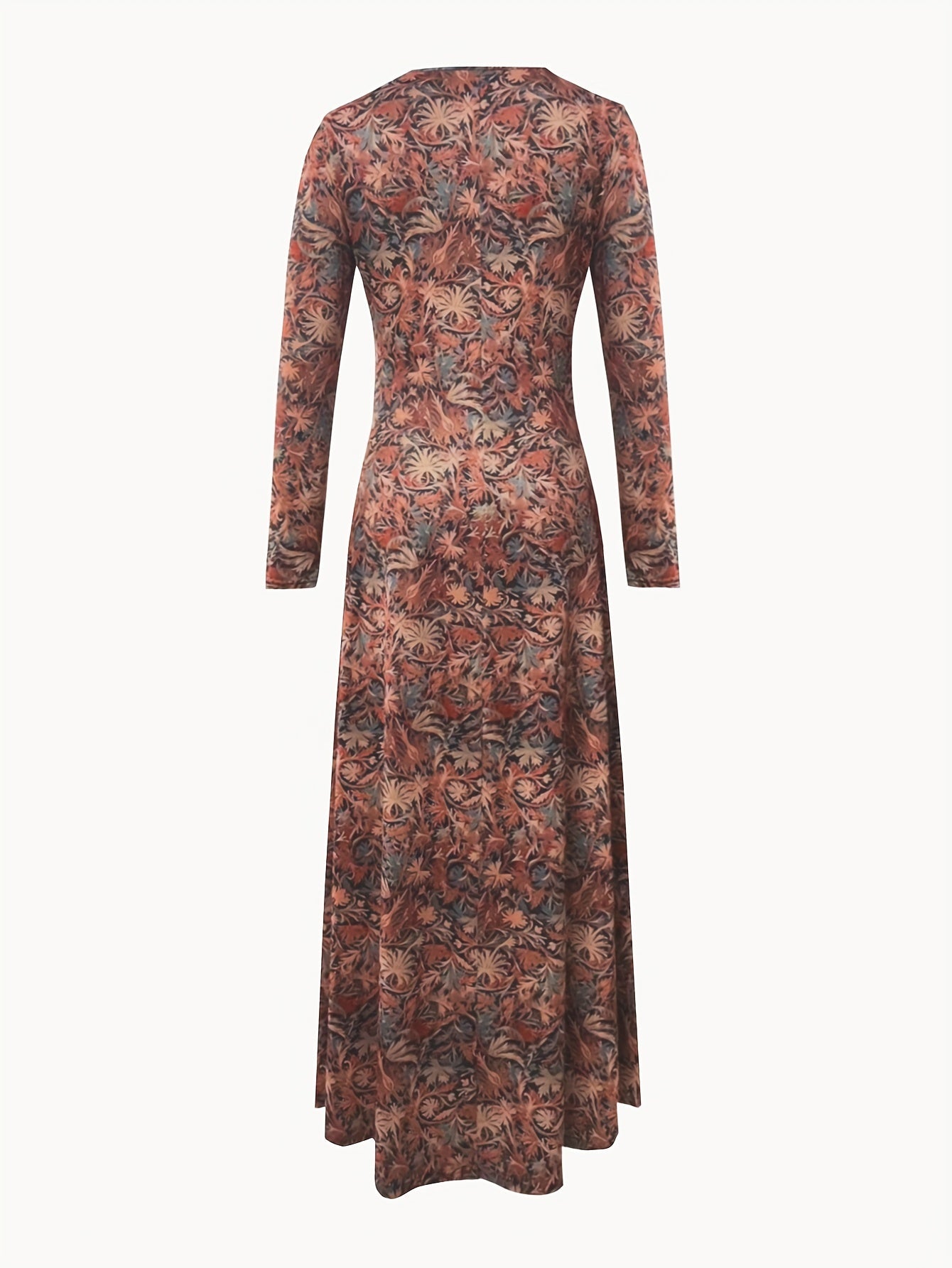 Chic Floral Print Maxi Dress - Stylish Crew Neck Long Sleeve - Comfortable Casual Wear